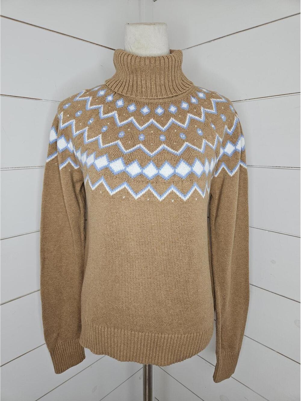 J Crew Medium tan blue & white turtleneck sweater